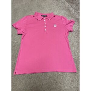 Lauren Ralph Lauren Polo Shirt Women Pink Medium Crest Classic Fit Collar Button